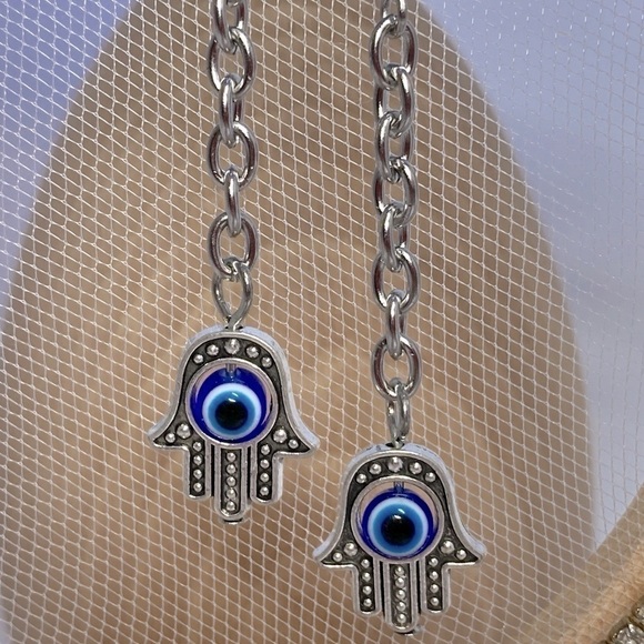 𝅺hamsa Evil Eye Stainless Steel Earrings - Picture 2 of 12